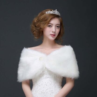 FAUX FUR BRIDAL WEDDING CAPE SHAWLBRIDESMAID STOLE WRAP SHRUG CAPELET BOLERO - Image 4
