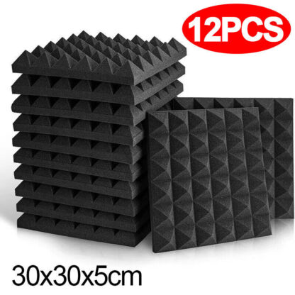 12x Wedge Acoustic Wall Panels Tiles Studio Sound Proofing Insulation Black Foam - Image 5
