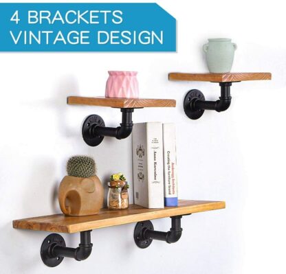 2PCS Pipe Shelf Brackets Industrial Iron Rustic Wall Floating Shelves Storage Unit - Image 2