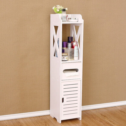 4 Tiers Modern Bathroom Furniture Cabinet Wood Slim Shelf Cupboard Storage Unit. - Image 8