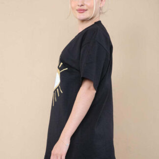 Ladies Oversized Sequin Eye Printed Short Sleeves T Shirt Top