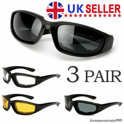 3 Pair Motorcycle Sports Padded Biker Riding Glasses Wind Resistant Sunglasses - Image 10