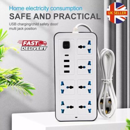 Extension Lead Cable Electric Mains Power 6 Gang Way 4 USB  Plug Socket - Image 8