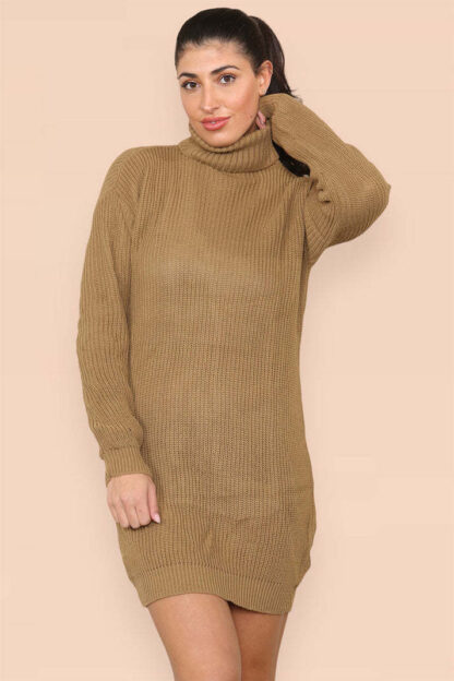 Polo Roll Neck Over Sized Ribbed Knitted Florescent Chunky Sweater Jumper Dress - Image 5