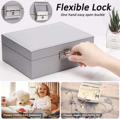 2 Layer Grey Jewellery Box Organizer Rings Necklaces Jewellry Storage Case Box - Image 3