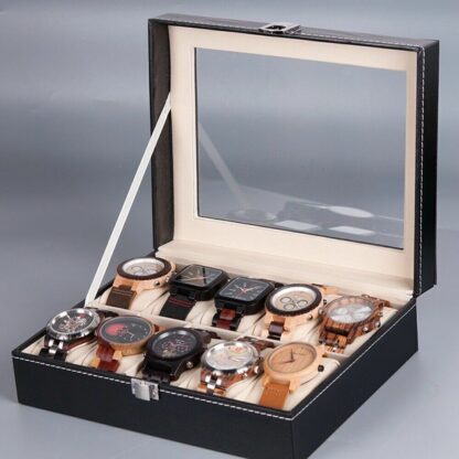 Watch Display Grid Box Lockable Case Faux Leather Jewellry Storage Organiser - Image 3