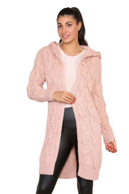 Knitted Cables Hooded Long Over Sized Cardigan - Image 8