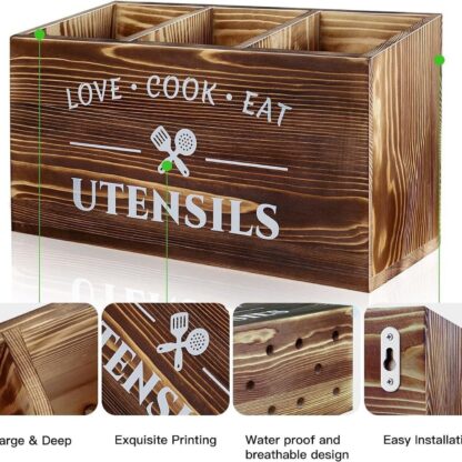 1pc Flatware Organizer, Rustic Wooden 3-grid Utensil Caddy, Wall-mounted Flatwar - Image 5