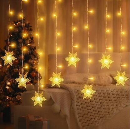 LED Snowflake Fairy Lights Curtain Window Christmas Party Wedding Decoration UK - Image 3