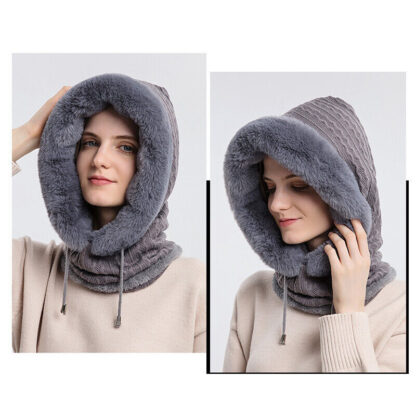 Slouchy Fleece Beanie Hats Scarf Mask Warmer Hooded Winter Pullover Knitted Hat - Image 9