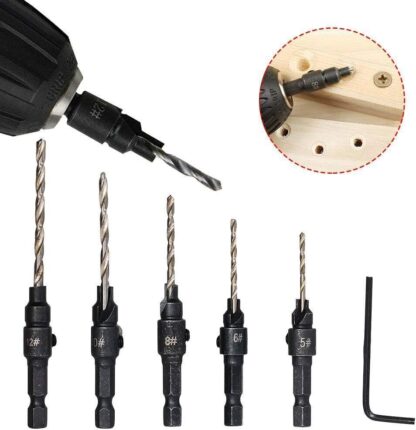 6PCS HSS Countersink Drill Bit Set Hex Shank Woodworking Pilot Screw Holes - Image 2