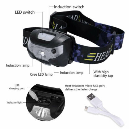 2x Super Bright Waterproof Head Torch Headlight LED USB Rechargeable Headlamp UK - Image 6