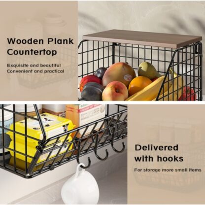 2 Pack Metal Fruit Baskets Wall Holder Storage Basket Organizer Shelf For Fruit - Image 8