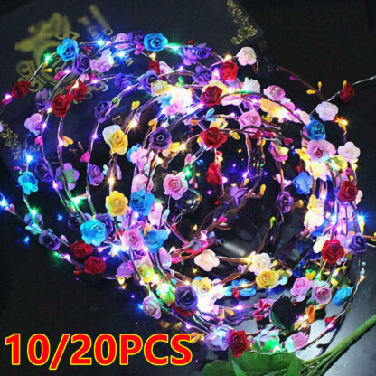 10 20 X LED Light Up Flower Floral Hairband Headband Crown Garland Xmas Wedding - Image 5