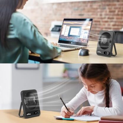 WHATOOK Small Desk Fan 2 Pack 2000mAh Rechargeable Ultra Quiet 1-100 Speeds Portable Mini USB Fans with LED Display, 3-10H Runtime, Child-Safe Grille for Desktop Table Home, Office & Travel - Image 8