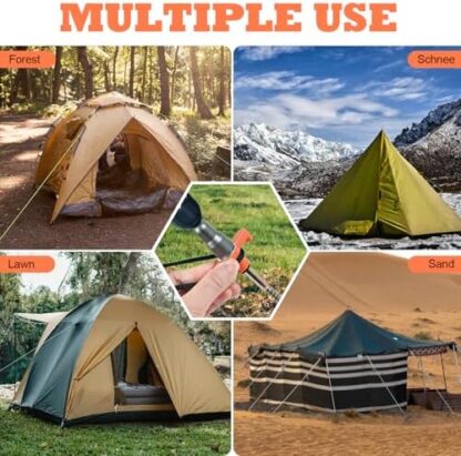OFFOF 12 Pack Heavy Duty Metal Tent Pegs – Rotating Rock Pegs with Thread, Ground Anchors for Camping, Includes Drill Adapter & Nail Puller, Durable Steel Stakes for Garden, Canopies & Outdoor(orange) - Image 7