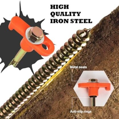 OFFOF 12 Pack Heavy Duty Metal Tent Pegs – Rotating Rock Pegs with Thread, Ground Anchors for Camping, Includes Drill Adapter & Nail Puller, Durable Steel Stakes for Garden, Canopies & Outdoor(orange) - Image 4