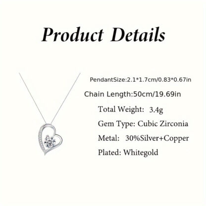 Cubic Zirconia Heart Necklace With Heart For Gifts  925 Sterling Silver Necklace - Image 3
