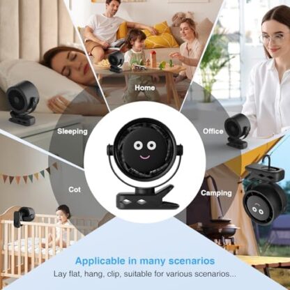HiLUNDA USB Small Desk Fan - 4000 mAh Portable Fans with LED Display, 5-Speed Speed Control can Rotated Horizontally and Vertically by 360°, Hanging Clip-on Rechargeable Fan - Image 7