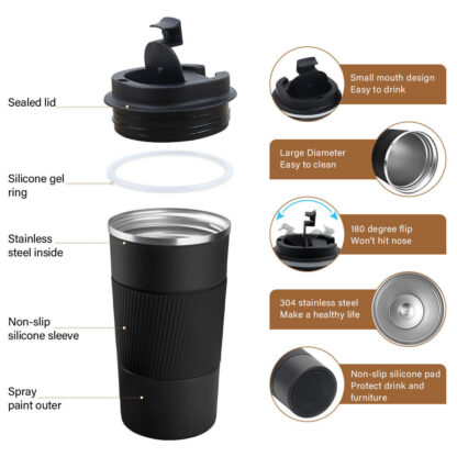 510ML Leakproof Insulated Thermal Travel Stainless Steel Coffee Mug Cup Flask - Image 2