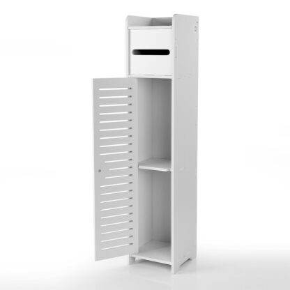 Wooden White Free Standing Toilet Paper Roll Holder Bathroom Storage Cabinet UK - Image 2