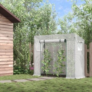 Outsunny Small Walk-in Garden Greenhouse With Steel Frame, Large Roll-up Door And Windows, 200Lx76Wx168Hcm, White