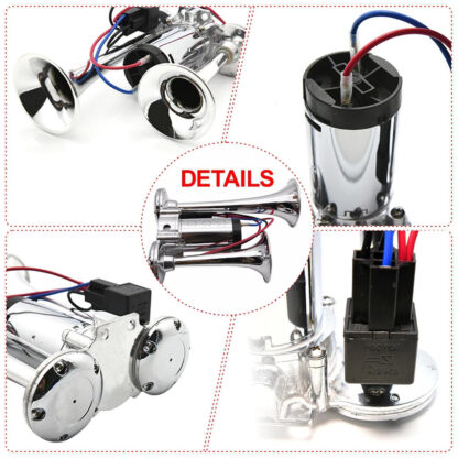 600DB Super Loud Train Air Horn Kit 12V Truck Car Dual Trumpet W Air Compressor - Image 5
