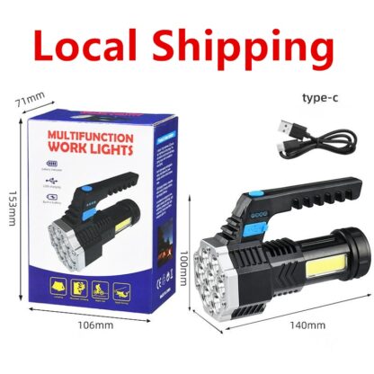7 LED Flashlight COB Torch Rechargeable Side Light USB Charging 4 Modes Waterproof Work Light - Image 5