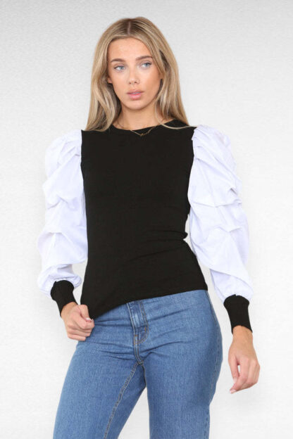 Oversized Puff Sleeves Ribbed Top - Image 6
