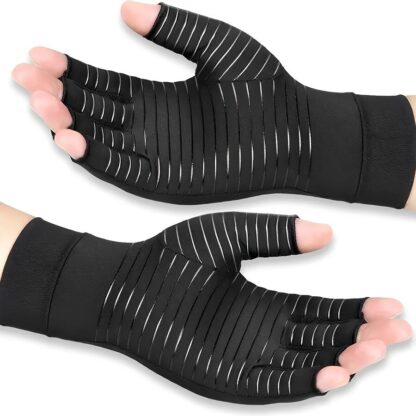 Anti Arthritis Fingerless Copper Compression Gloves Hand Support Pain Relief UK - Image 9