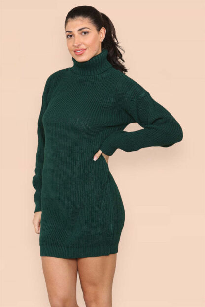 Polo Roll Neck Over Sized Ribbed Knitted Florescent Chunky Sweater Jumper Dress - Image 4