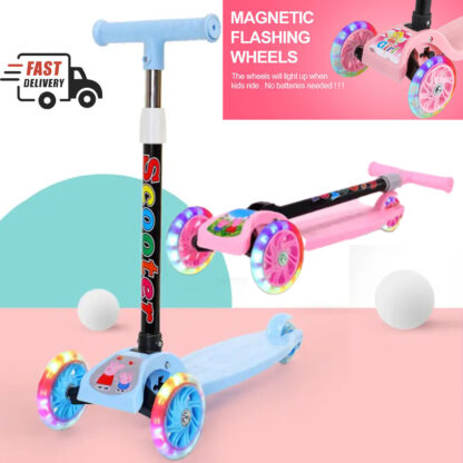 Blue Kids Scooter 3 Wheels Kids Kick Push Flashing Led Light Up Adjustable - Image 6