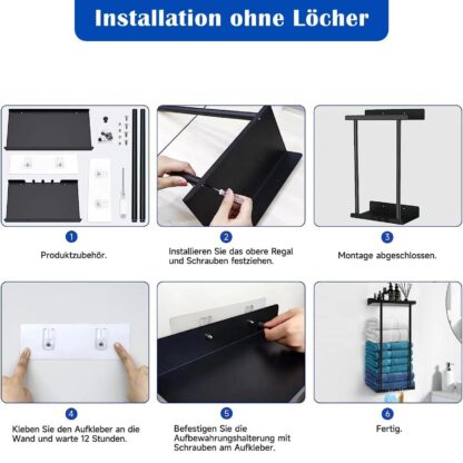 Black Grey Bathroom Storage Rack Wall Mounted High Quality Finish NEW - Image 2