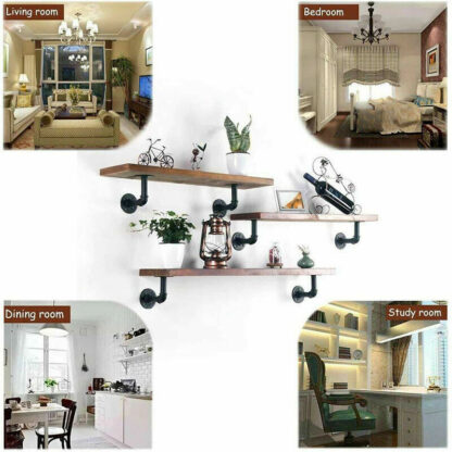 2PCS Pipe Shelf Brackets Industrial Iron Rustic Wall Floating Shelves Storage Unit - Image 4