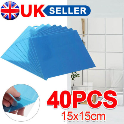 40X Glass Mirror Tiles Wall Sticker Square Self Adhesive Stick On Home Set DIY S - Image 8