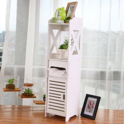 4 Tiers Modern Bathroom Furniture Cabinet Wood Slim Shelf Cupboard Storage Unit. - Image 4