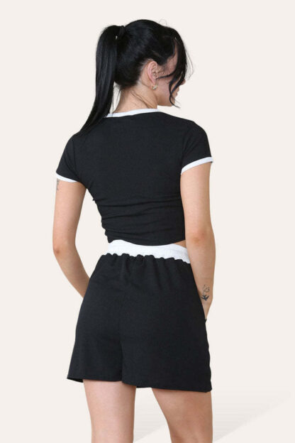 Ribbed Contrast Waistband Top And Short Set - Image 4