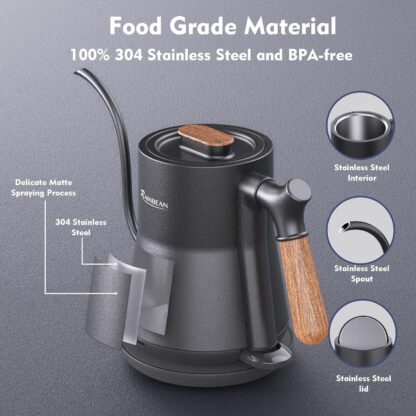 Gooseneck Electric Kettle, Pour Over Coffee Kettle Hot Water Tea Kettle,Stainless Steel Inner With Leak Proof Design,Rapid Heating, Auto Shutoff - Image 5