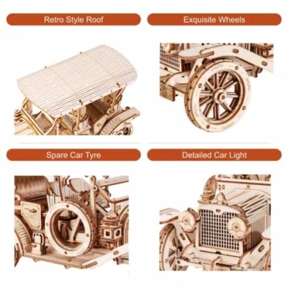 ROKR 3D Wooden Puzzle DIY Model Vintage Car MC801 Building Toys Gifts For Teens - Image 4