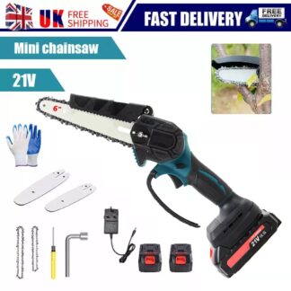 2 Battery 6-8  Mini Cordless Chainsaw Electric One-Hand Saw Wood Cutter
