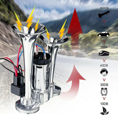 600DB Super Loud Train Air Horn Kit 12V Truck Car Dual Trumpet W Air Compressor - Image 8