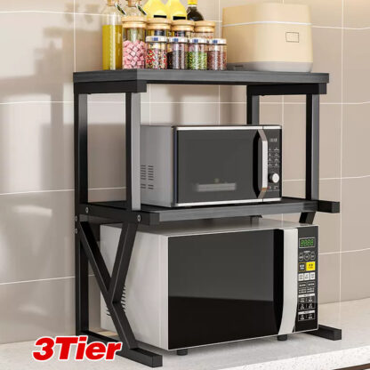 3 Tier Expandable Microwave Oven Rack Stand Storage Holder Kitchen Corner Shelf - Image 8