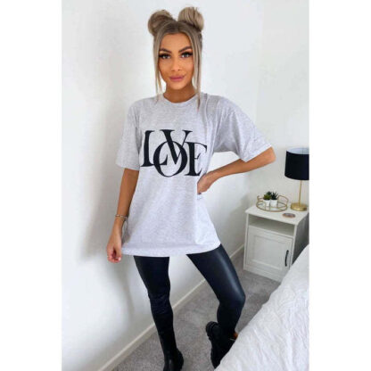 Ladies Oversized Love Print Slogan Short Sleeves T Shirt Top - Image 4
