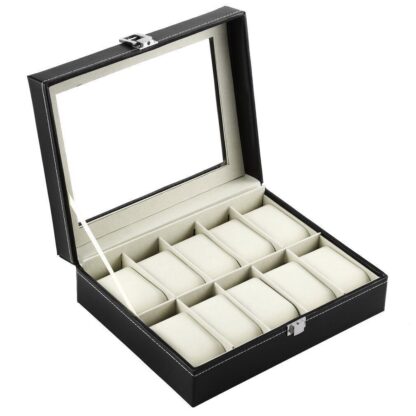 Watch Display Grid Box Lockable Case Faux Leather Jewellry Storage Organiser - Image 10