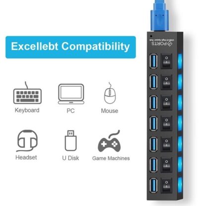 USB HUB 7 Port High Speed 3.0 USB Multi Splitter Desktop PC Laptop Adapter 5Gbps - Image 2