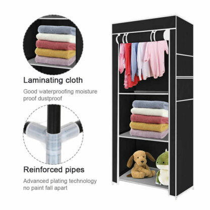 PRACTICAL FABRIC CANVAS WARDROBE HANGING RAIL SHELVING CLOTHES STORAGE CUPBOARD - Image 2