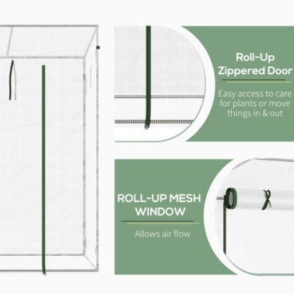 Outsunny Small Walk-in Garden Greenhouse With Steel Frame, Large Roll-up Door And Windows, 200Lx76Wx168Hcm, White - Image 5