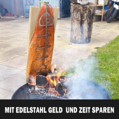 Flame Salmon Board 50x15x2cm Durable Wood Board With Stainless Steel Bracket - Image 5
