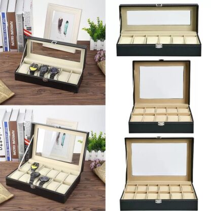 Watch Display Grid Box Lockable Case Faux Leather Jewellry Storage Organiser - Image 10