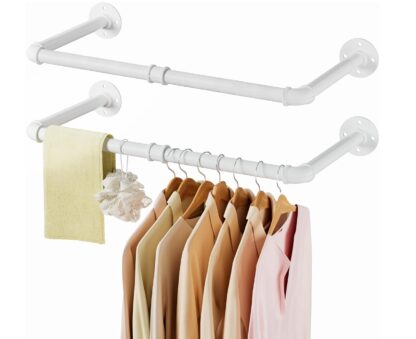 Tienily Industrial Pipe Clothes Rack, Metal Hanging Rails For Clothes, 80cm Clothes Rail Wall Mounted For Bedroom Storage - Image 4